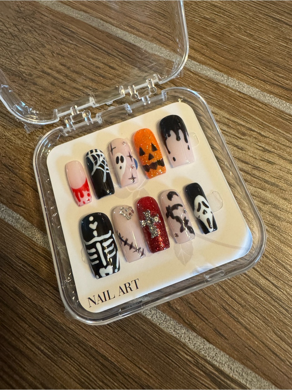 Halloween Kids Press-On Nails – Pink, Black & Orange Spooky Set